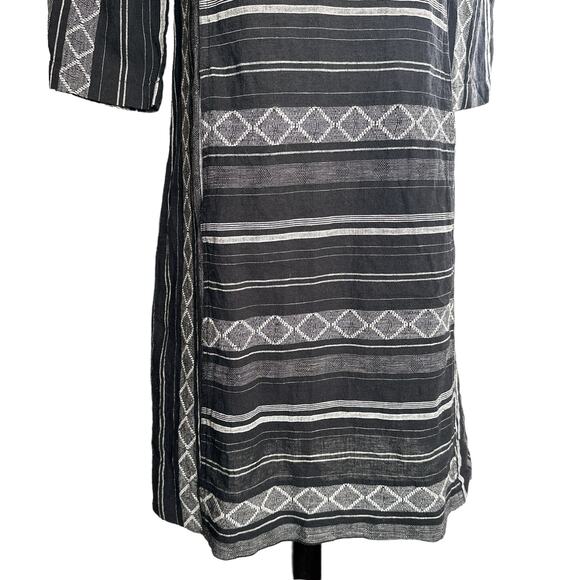 Wrap London NEW Linen Blend Square Neck Striped Argyle Shift Dress Black US 2 - Picture 6 of 12
